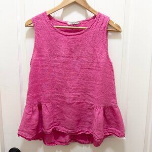 Francesca Bettini Pink Linen Peplum Hem Sleeveless Top Made‎ in Italy Size Small